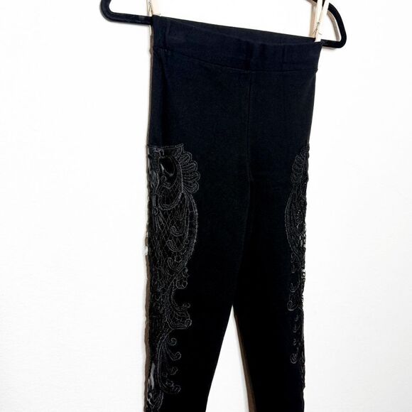Bebe Women's Black High-Waisted Leggings with Sheer Lace Appliqué Detail Bebe XS - Picture 2 of 9